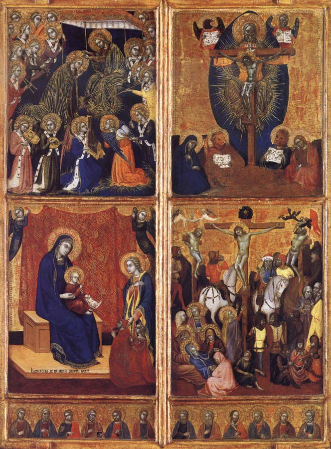 THe Coronation of the Virgin ,the trinity,the tirgin and child,the Crucifixion